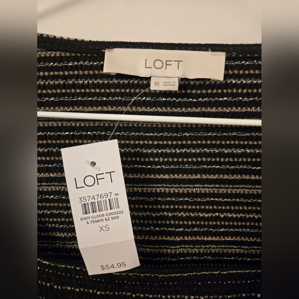 NWT LOFT Black and‎ Gold Striped Top - Picture 2 of 8